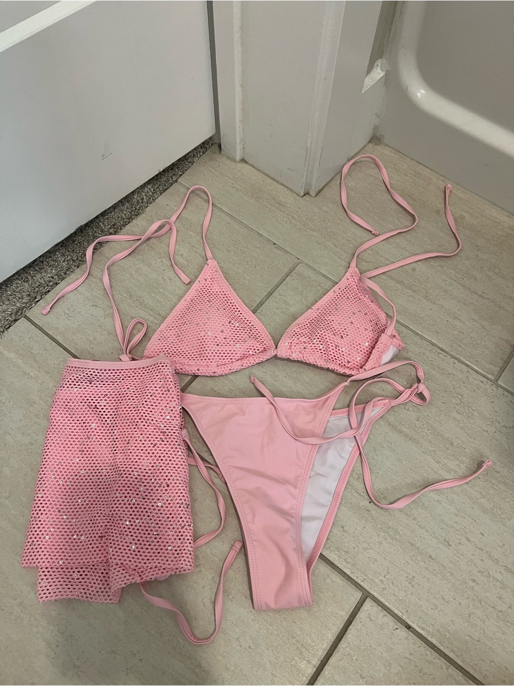 Three Piece Pink Bikini Set
